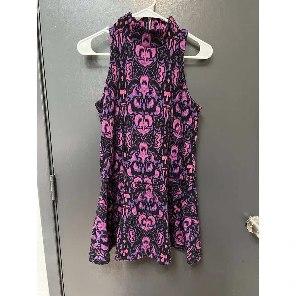Free People Amelia Knit Mini Halter Dress Women's Size XS Purple/Black/Pink